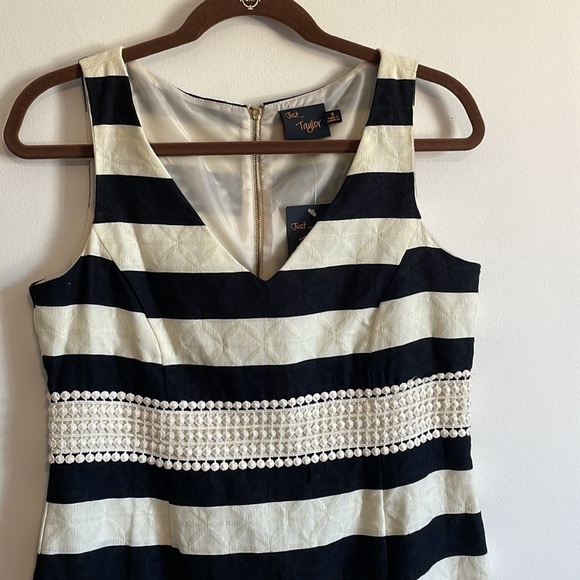NWT Striped Dress Just Taylor 6 Black White Sleeveless Lace Summer Nautical - Picture 3 of 14